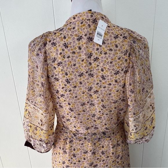 ANN TAYLOR Sz XS PEARL BLUSH Paisley Border Balloon Sleeve Midi Dress Office NEW - Picture 9 of 16